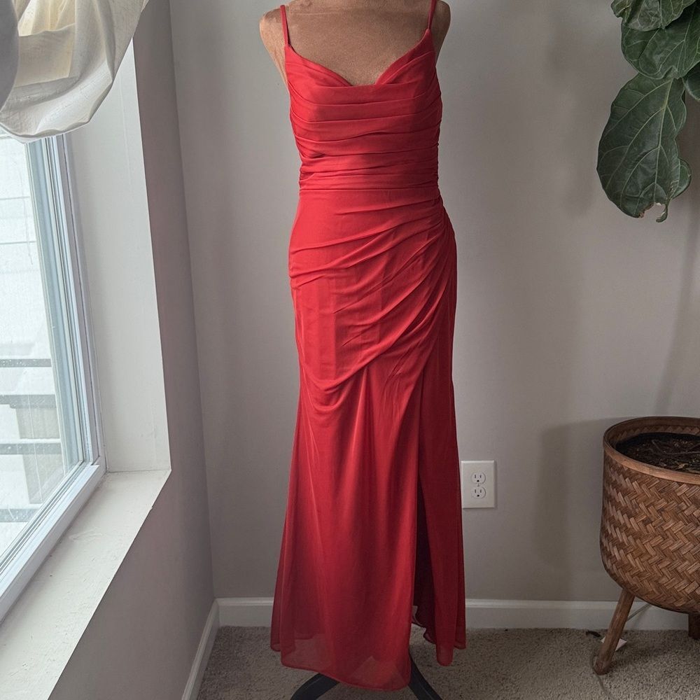 Azazie Deandra Rust Full Length Chiffon Bridesmaid Dress